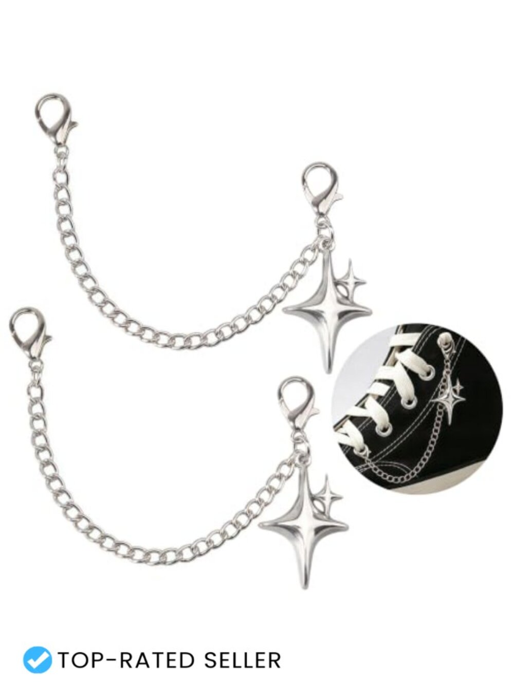 Silver Boot Chains Star Charms Y2K Shoe Decor Accessories 2Pcs